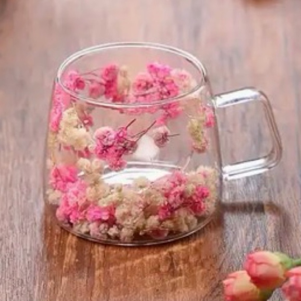 Clear double layer Mug with Pink Floral Design